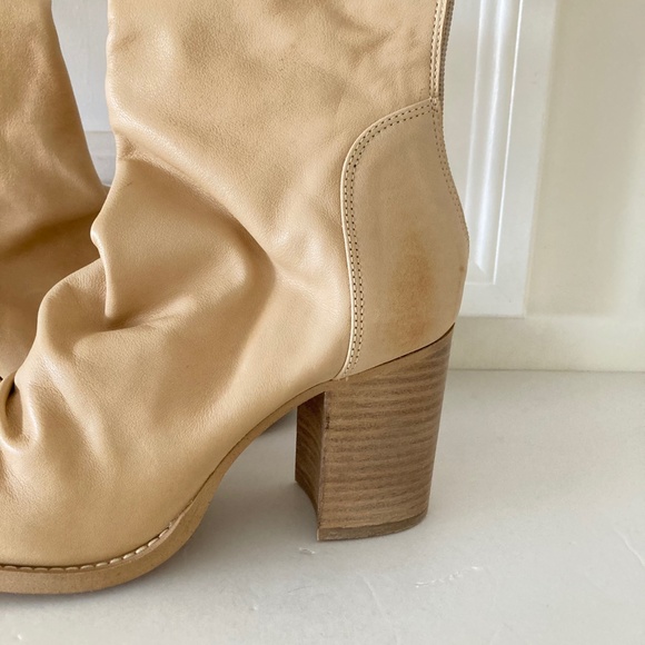 Free People Elle Block Heel Leather Boots In Natural Cane Sz 39 - Picture 5 of 12